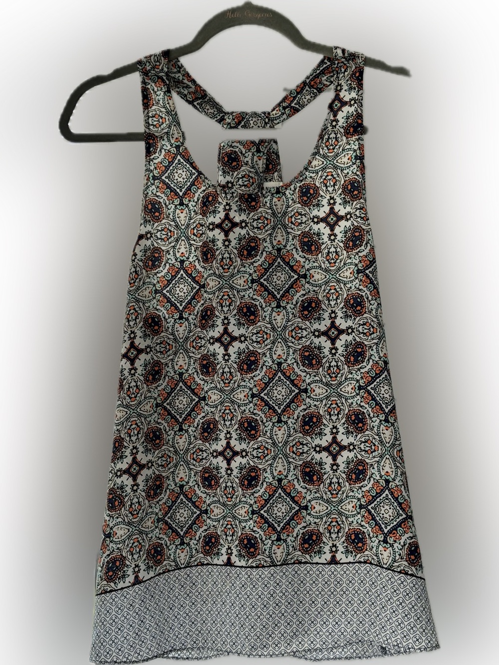Artisan Ny White Navy Orange Geometric Racerback Tank